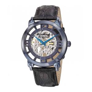 Relógio Winchester Grand 165B Automático 44mm com Mostrador Azul e Pulseira de Couro Preta.