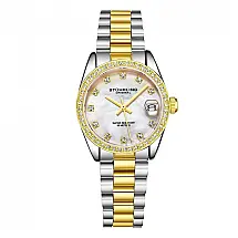 Relógio Stuhrling Lineage 31mm Prateado com Pulseira Dourada de Aço Inoxidável e Fecho de Implantação