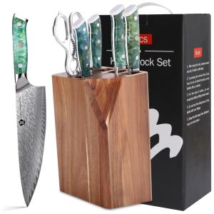 Conjunto de Facas com Bloco de Bancada, 7 Peças, WILDMOK, Azul