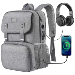 Matein Mochila Feminina Escolar com Porta Lanche Refrigerado, Porta USB e Laptop, Cinza