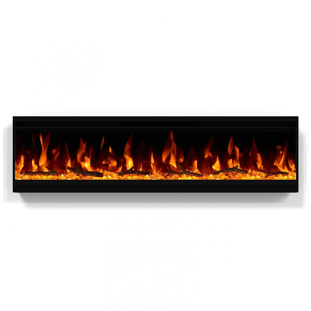 Lareira Elétrica de Embutir A34x101L cm com Estrutura Ultrafina, Controle Remoto e Digital, 110V 1500W, Burutpike EF2030