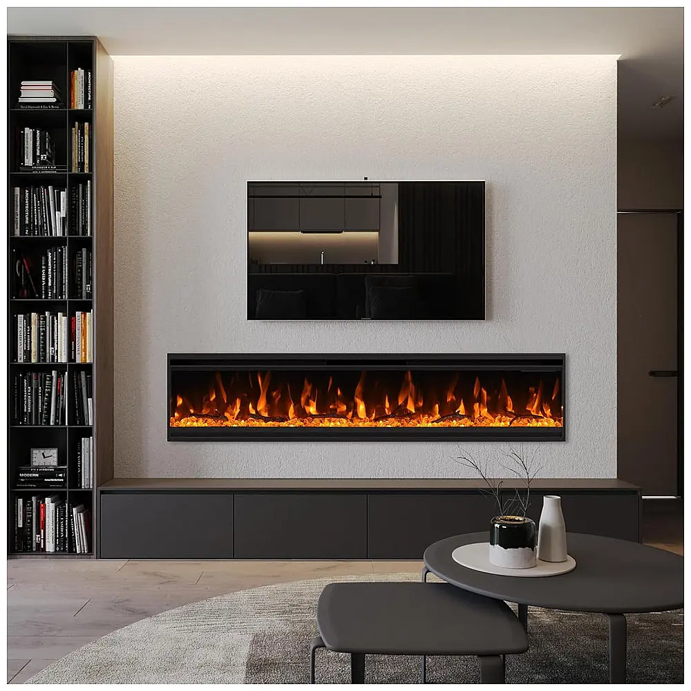 Lareira Elétrica de Embutir A34x101L cm com Estrutura Ultrafina, Controle Remoto e Digital, 110V 1500W, Burutpike EF2030 — foto 3