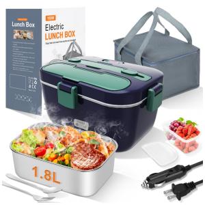 Marmita Elétrica Portátil 1,8L com Recipiente de Aço Inoxidável, 12V 110V 60W, Dupasu, Verde e Azul