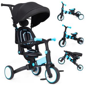 Triciclo para bebê GAOMON 7 em 1, triciclo infantil dobrável com alça parental removível e ajustável, bicicleta infantil com pedal