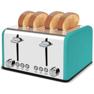 Torradeira Elétrica 4 Fatias, 6 Níveis de Tostagem, Aço Inoxidável, 1650W, 110v, CUSIMAX, Verde