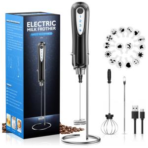 Espumador de Leite Elétrico com Bateria Recarregável USB e 3 Velocidades, XIMU QML 01, Preto