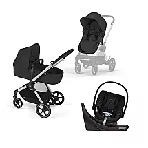 Cadeirinha Cybex EOS 5-em-1 Preta Sistema de Viagem com Carrinho e Assento Infantil Giratório