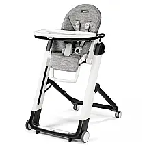 Cadeira de Alimentação Cadeirão com Altura do Assento Ajustável e 4 Rodas, Peg Perego, Cinza e Branco