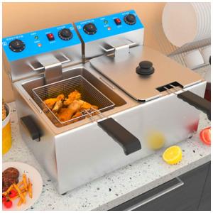 Fritadeira Elétrica Dupla Profissional 24 Litros de Capacidade, Aço Inoxidável, 220V, HUIHJ