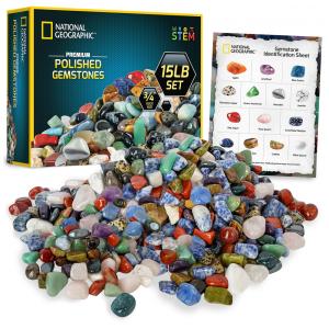 Pedras Polidas Premium 15 lb, Gemas 3/4 Polegada, Kit Educativo STEM, Artes e Artesanato, National Geographic