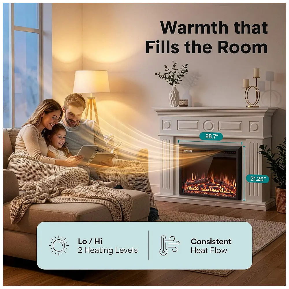 Lareira Elétrica SereneLife 74x56cm 1500W WiFi Alexa 13 Cores Embutir 110V — foto 2