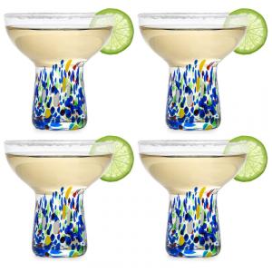 Conjunto de 4 Taças de Margarita Confetti Stemless de 6oz - Artesanais Coloridas de Luxo para Margaritas, Martinis, Coquetéis, Água