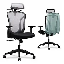 Cadeira de Escritório Ergonômica Giratória com Apoio de Braços, Suporte Lombar Ajustável e Apoio de Cabeça, EDX C2808 GYE6, Cinza