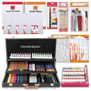 COLOUR BLOCK Kit de Pintura Profissional com Maleta de Madeira, 290 Peças
