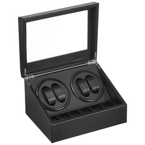 Caixa, Estojo Rotativo Automático de Couro para Relógios, 4 Lugares, KOKTOHAY 103, Preto