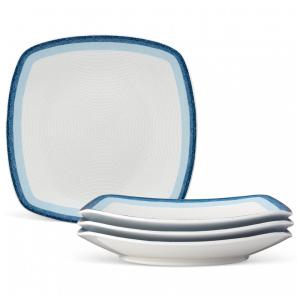 Conjunto de Pratos para Jantar com 4 Peças, Formato Quadrado e Material de Porcelana, Noritake G020-586D, Branco e Azul