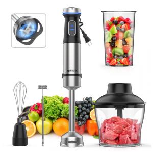 Mixer Portátil 5 em 1 com 15 Velocidades, Modo Turbo e Lâmina de Aço Inoxidável, 800W 110V, Ganiza, Prata