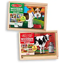 Quebra Cabeças de Madeira 4 em 1 de Animais Animais de Estimação e Fazenda com 96 Peças para Crianças Acima de 3 Anos, Melissa & Doug
