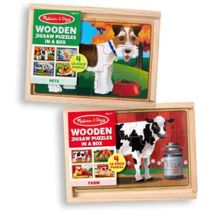 Quebra Cabeças de Madeira 4 em 1 de Animais Animais de Estimação e Fazenda com 96 Peças para Crianças Acima de 3 Anos, Melissa & Doug