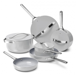 Conjunto de Panelas Antiaderente Cerâmico Caraway Deluxe 16 Peças Cinza com Suportes Magnéticos