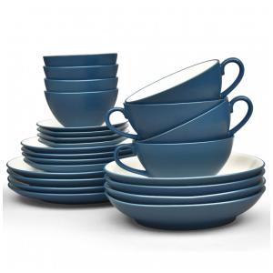 Aparelho de Jantar para Todas as Ocasiões com 24 Peças, Formato Redondo e Material de Cerâmica, Noritake, Azul
