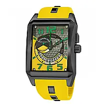 Relógio Madman 255D 42mm: Mostrador amarelo, PVD preto e pulseira de silicone amarela com fivela preta.