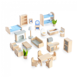 Móveis para Casa de Bonecas Guidecraft Modern Home 24 Peças Natural Madeira de Bétula Detalhes em Feltro Escala 1:12 para 5 Cômodos