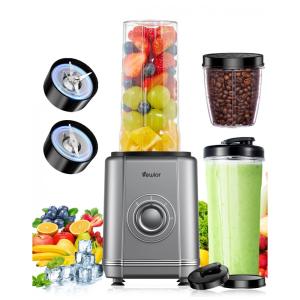Liquidificador para Shakes e Smoothies 500mL com Acessórios, 6 Lâminas e 3 Velocidades, 1200W, VEWIOR, Cinza