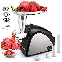 Moedor de Carne Elétrico Profissional, 3 Lâminas para Moagem, Aço Inoxidável, 2000W, 110v, HOMDOX, Preto