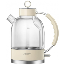 Chaleira Elétrica ASCOT 1,7 Litros com Jarra de Vidro e Desligamento Automático, 1500W 110V Creme
