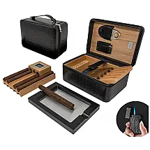 Humidor de Viagem para Charutos Prestige Import Group Manhattan XL Preto com Higrômetro e Isqueiro