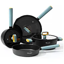 Jogo de Panelas com Revestimento Cerâmica e Alça de Silicone Macio, 8 Peças, Leetaltree, Preto