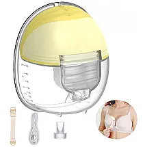 Bomba Tira Leite Única Elétrica Portátil e Recarregável com 2 Modos e 9 Níveis de Sucção, Amarela, HONBOOM HB6521, Amarelo