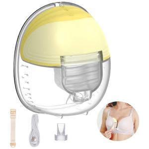 Bomba Tira Leite Única Elétrica Portátil e Recarregável com 2 Modos e 9 Níveis de Sucção, Amarela, HONBOOM HB6521, Amarelo