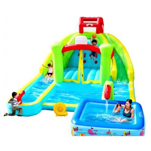 Parque Aquático Inflável com Duplo Tobogã, Castelo Pula-Pula, Escalada, Piscina, Basquete e Piscina Profunda de Tamanho Generoso,WELLFUNTIME