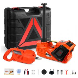Kit de Macaco Elétrico ZS ZAISHANG 5 Toneladas com Alcance de Elevação de 15,5 a 45 cm e Chave de Impacto Inflador de Pneus para Troca de