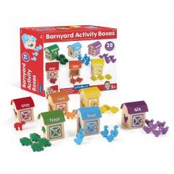 Conjunto de caixas de fazenda em madeira Guidecraft Barnyard Activity Boxes com 6 celeiros e 21 animais