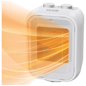 Aquecedor e Ventilador Elétrico Portátil com Termostato e Silencioso, 110V 1500W, VEVOR, Branco