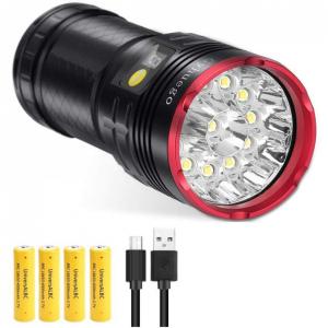 Lanterna LED Gyhuego de 10000 Lúmens Cabo USB 4 Baterias de Lítio Cores Preto Vermelho