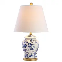 Abajur Luminária de Mesa, Estilo Clássico com 55 cm de Altura para Quarto, Sala de Estar e Escritório, 110V 60W, JONATHAN Y, Azul e Branco