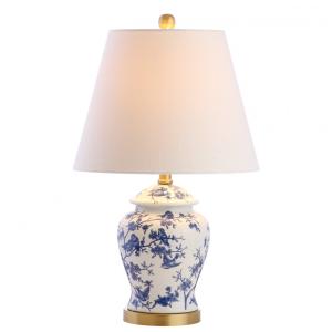 Abajur Luminária de Mesa, Estilo Clássico com 55 cm de Altura para Quarto, Sala de Estar e Escritório, 110V 60W, JONATHAN Y, Azul e Branco