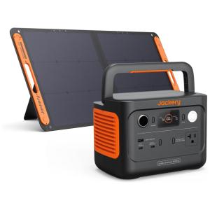Kit Gerador de Energia Solar Portátil 300 Plus com Painel Solar SolarSaga 100W e Bateria de 288Wh LiFePO4, 110V, Jackery, Preto e Laranja