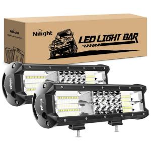 Farol de Milha LED Off Road 2 Peças 6000K 180W Alumínio Fundido à Prova Dágua, NILIGHT NI18A 12 Inch, Branco
