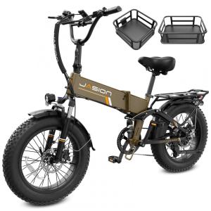 Bicicleta elétrica dobrável Jasion Hunter Pro marrom deserto pneu grosso 20" motor 1000W pico 1800W bateria 48V 15Ah até 128 km 110V