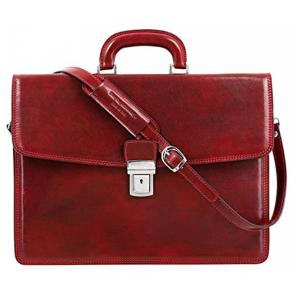Bolsa Maleta de Couro Masculina para Laptop, TIME RESISTANCE, Vermelho