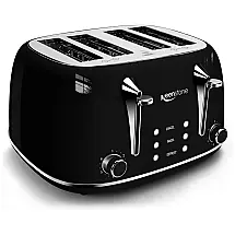 Torradeira Elétrica 4 Fatias, 6 Níveis de Tostagem, Aço Inoxidável, 1500W, 110v, KEENSTONE WT 8220, Preto