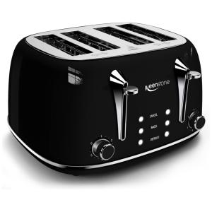 Torradeira Elétrica 4 Fatias, 6 Níveis de Tostagem, Aço Inoxidável, 1500W, 110v, KEENSTONE WT 8220, Preto