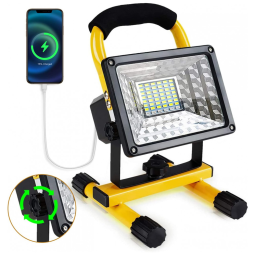 Luz de Trabalho LED Portátil com Bateria Recarregável e 2 Portas USB, a Prova d IP65, LANFU, Amarelo