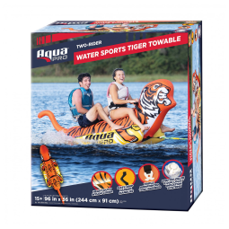 Boia Rebocável para 2 Pessoas, Estilo Tigre com Pontão Duplo, Aqua Pro, Laranja