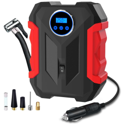 Mini Compressor de Ar Elétrico Automotivo Portátil 12V 150 PSI com Luz LED, CARSUN, Vermelho